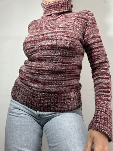 Turtleneck pink mauve 90s knitted jumper  (S)