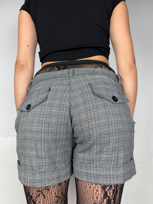 Grey check print low rise office mini short (S/M)