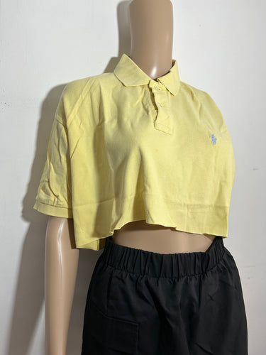 Yellow 90s cropped polo tee (M/L)