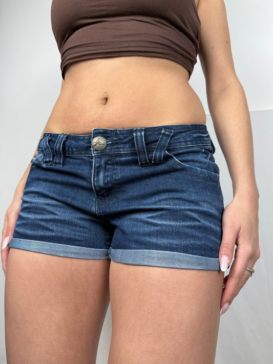 Navy denim low rise mini short (M)