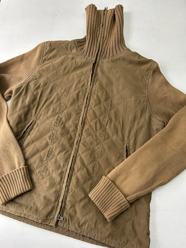 Beige bi fabric knitted zip up utility jacket y2k vintage (M)