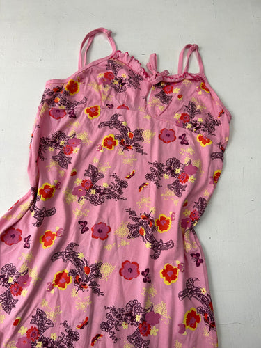 Multicolor pink cotton 90s Y2K vintage summer mid dress (S/M)