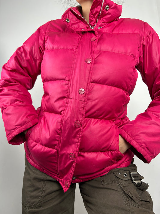 Pink zip up puffer jacket (S/M)