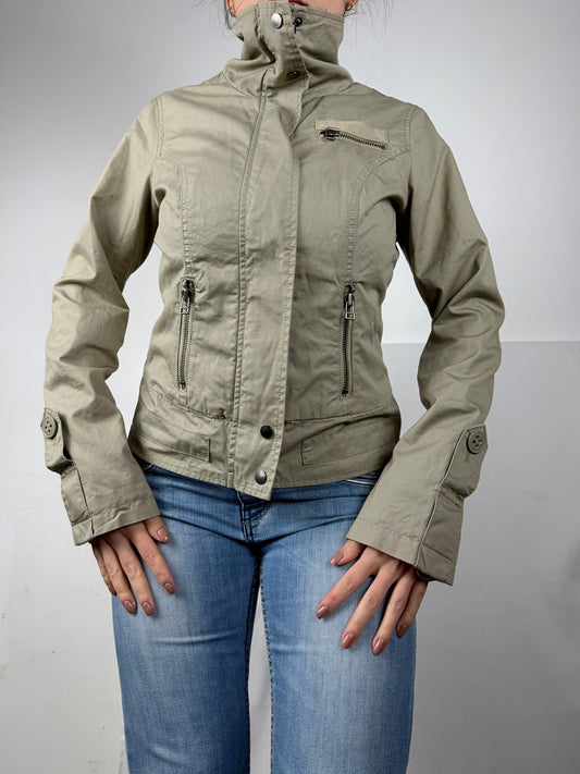 Khaki utility cotton biker jacket (S)