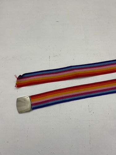 Multicolor striped y2k leather buckle belt