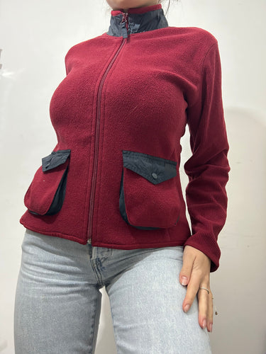 Bordeaux red zip up 90s vintage fleece sweatshirt jacket (S/M)
