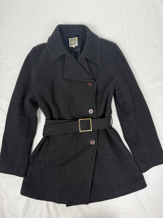 Grey wool tight fit trench coat with belt (XL)