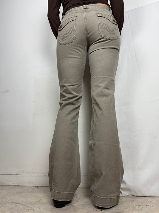 Khaki low rise flare pants (S)