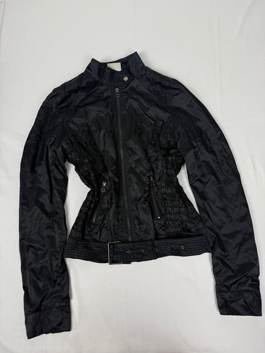 Black lightweight biker jacket with belt (M)