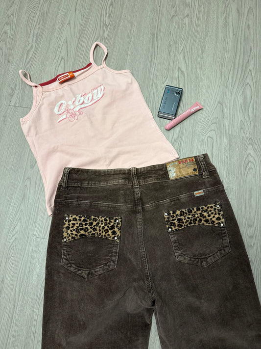 Brown velvet ribbed panther baggy pants (M)