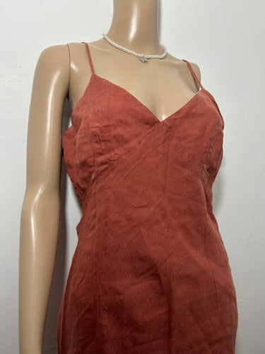 Orange  linen 90s Y2K vintage  maxi summer dress (S/M)