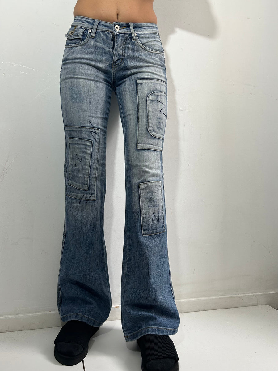 Blue low waist y2k vintage bootcut denim pants (S)