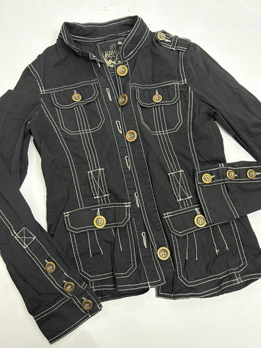 Black /navy denim jean's buttons up y2k jacket (S/M)