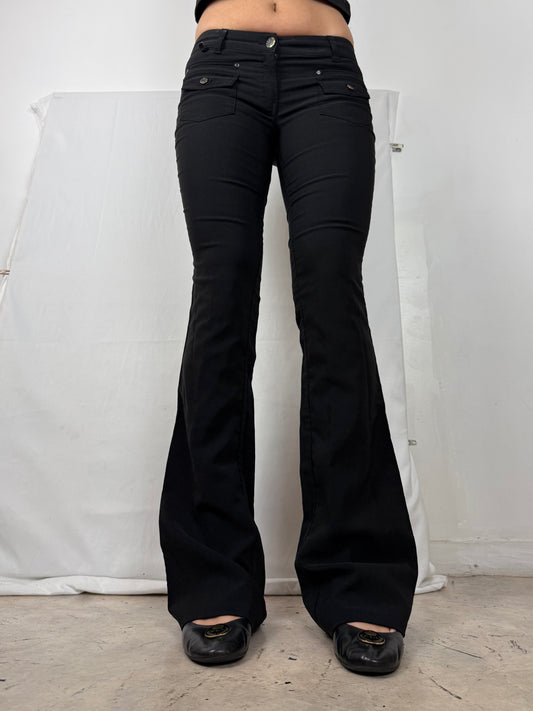Black stretchy low rise flare pants (S)