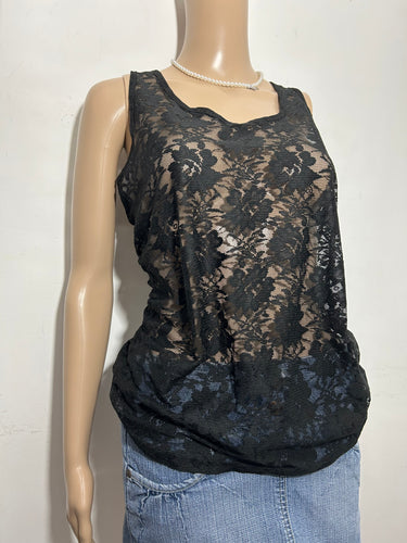 Black lace mesh lingerie see trough y2k tank top (S/M)