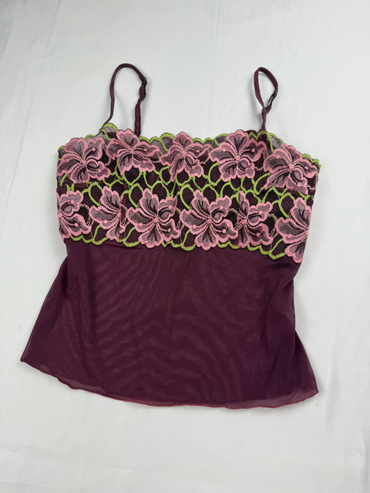 Purple mesh floral bustier babydoll top (S)