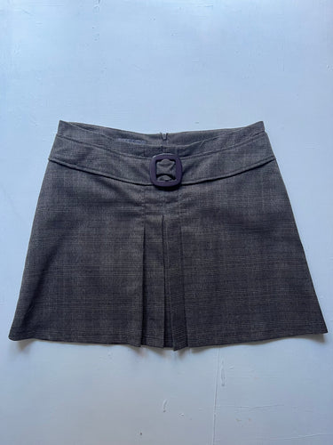 Brown check pleated low rise mini skirt with belt 90s y2k vintage (M)