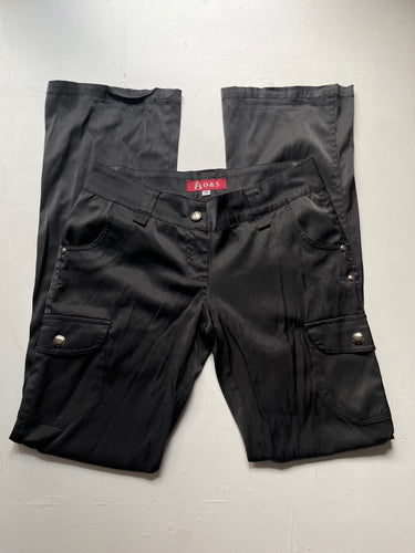 Black  low waisted 90s vintage bootcut flare silk office pants (S)