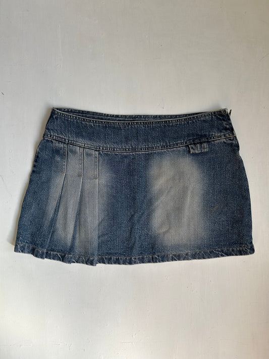 Blue denim mini pleated skirt (S/M)
