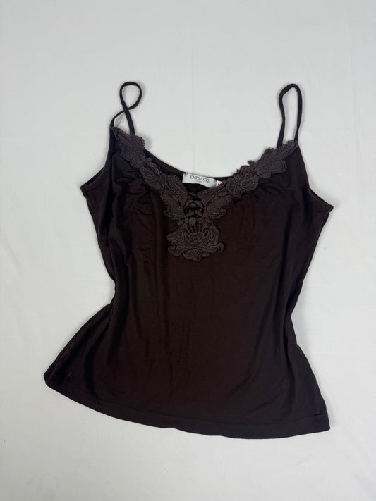 Brown embroidered neck cami top (L)
