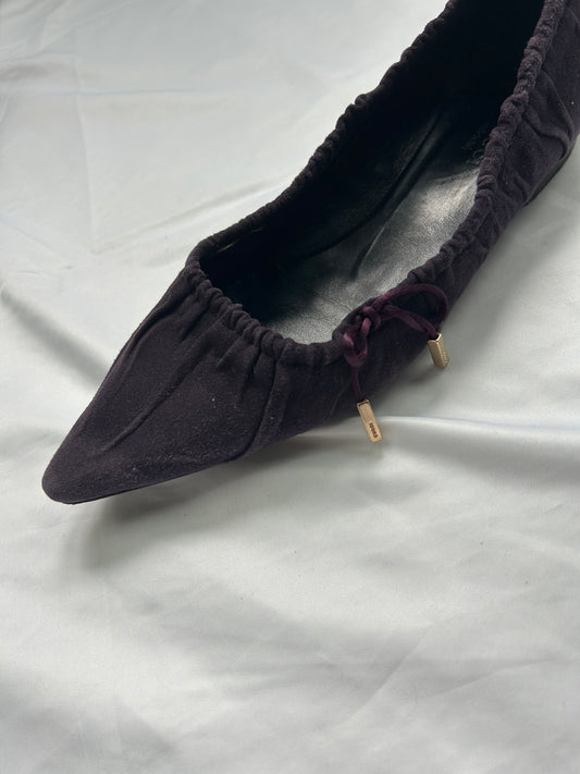 Purple 100% suede leather pointed toes ballets shoes (36)