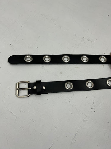 Real leather black silver buckle y2k belt