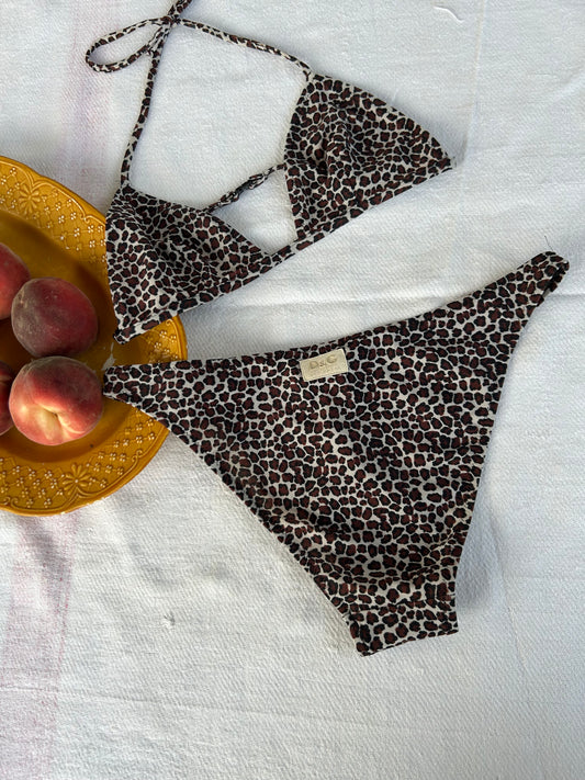 Brown panther print low waisted bikini set (M)