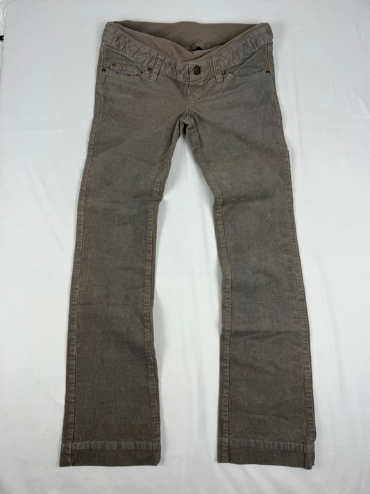 Khaki velvet ribbed denim low rise bootcut pants (XS/S)