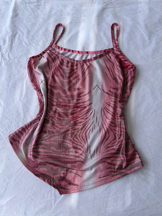 Pink glitters tiger print tight fit cami top (S/M)