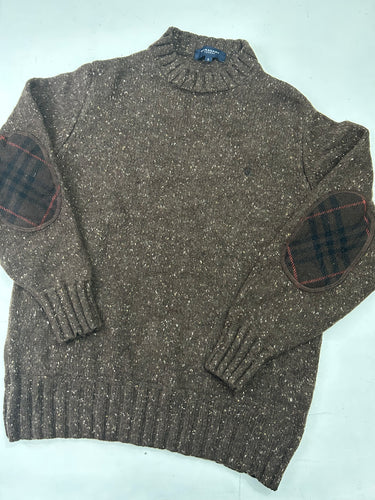 Brown wool high neck logo knitted jumper (S)