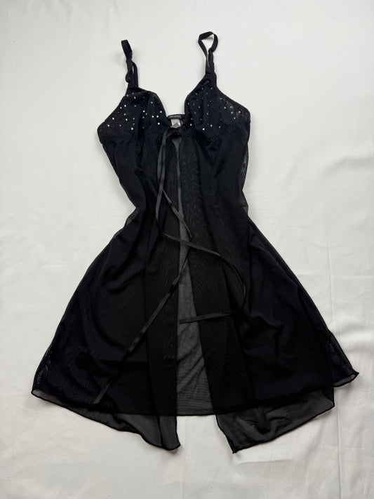 Black mesh strass babydoll mini dress (S)