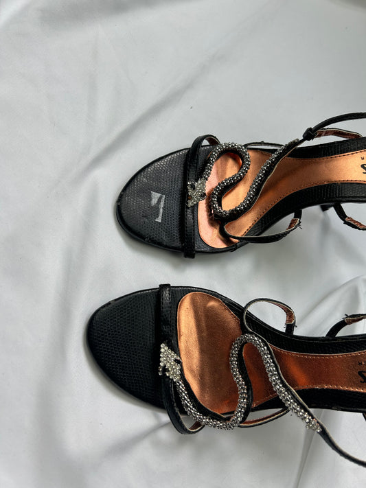 Black rhinestones snake heels sandals (38)