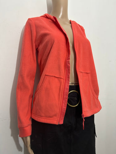 Orange zip up 90s vintage fleece hoodie jacket (S/M)