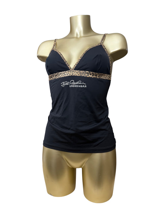 Black rhinestones logo panther cami top (L)