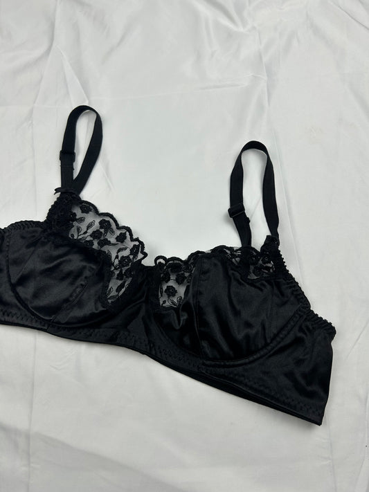 Black lace up mesh balcony vintage bra (90B)