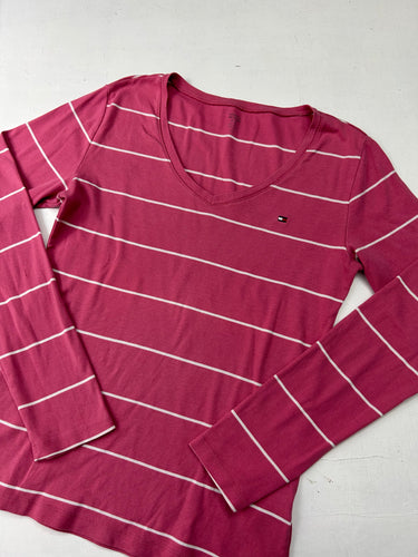Striped pink 90s y2k long sleeves top (S/M)