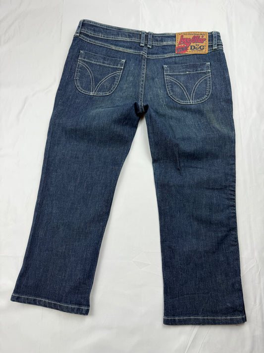 Navy denim low rise capri pants (M)