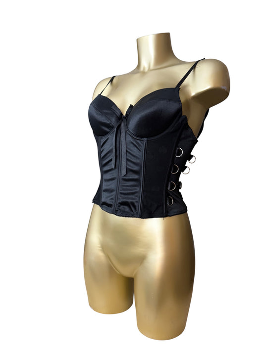 Black mesh embroidered corset top (S)