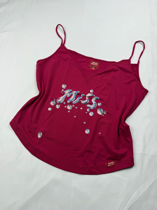 Burgundy graphic lycra cami top (M/L)