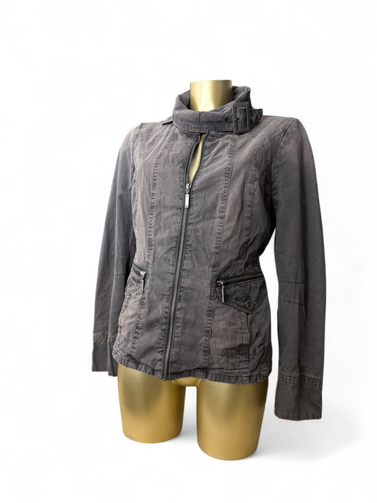 Grey cotton zip up tight fit biker jacket (L)