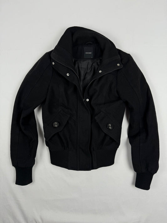 Black wool zip up biker jacket (S/M)
