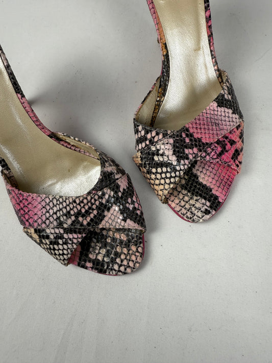 Pink snake print mules heels (38)