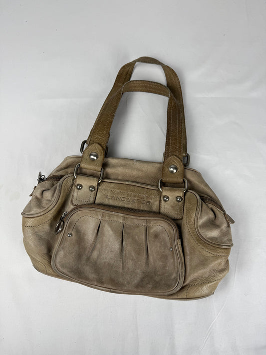 Beige real leather shoulder bag (30x20cm)