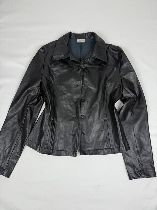Black pvc leather buttons up tight fit blazer jacket (M/L)