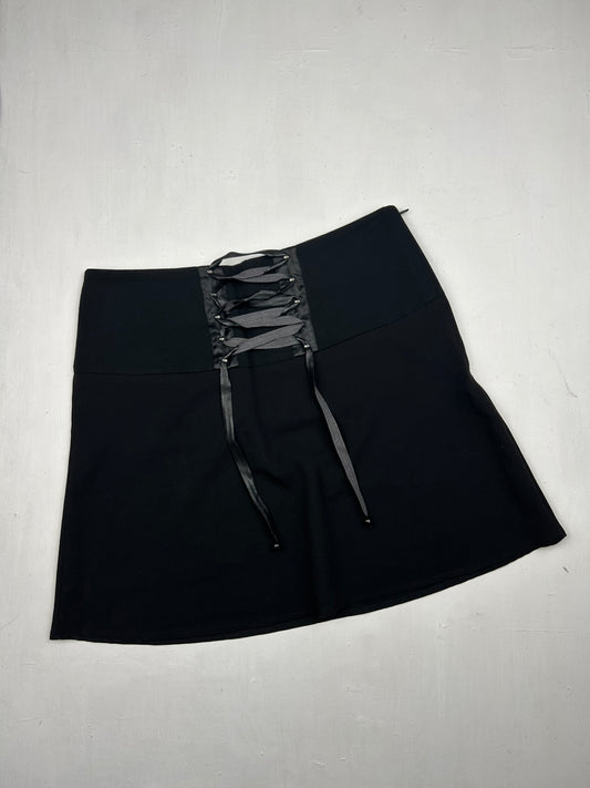 Black lace up mini pleated skirt (S)