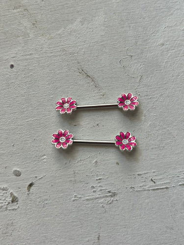 Flowers pink nipple piercing x2