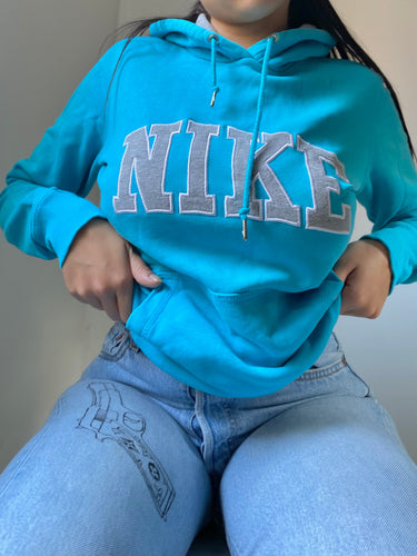 Blue spell out logo 90s hoodie (M)