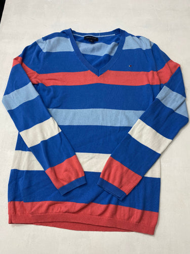 Striped blue & orange logo jumper (S)