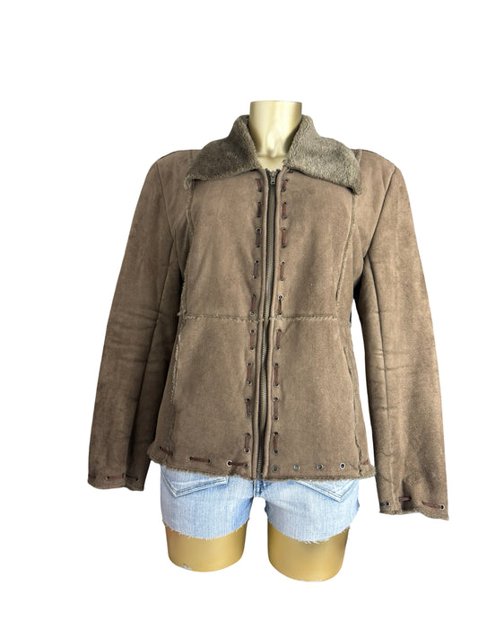 Brown inside fleece suede zip up coat (XL)