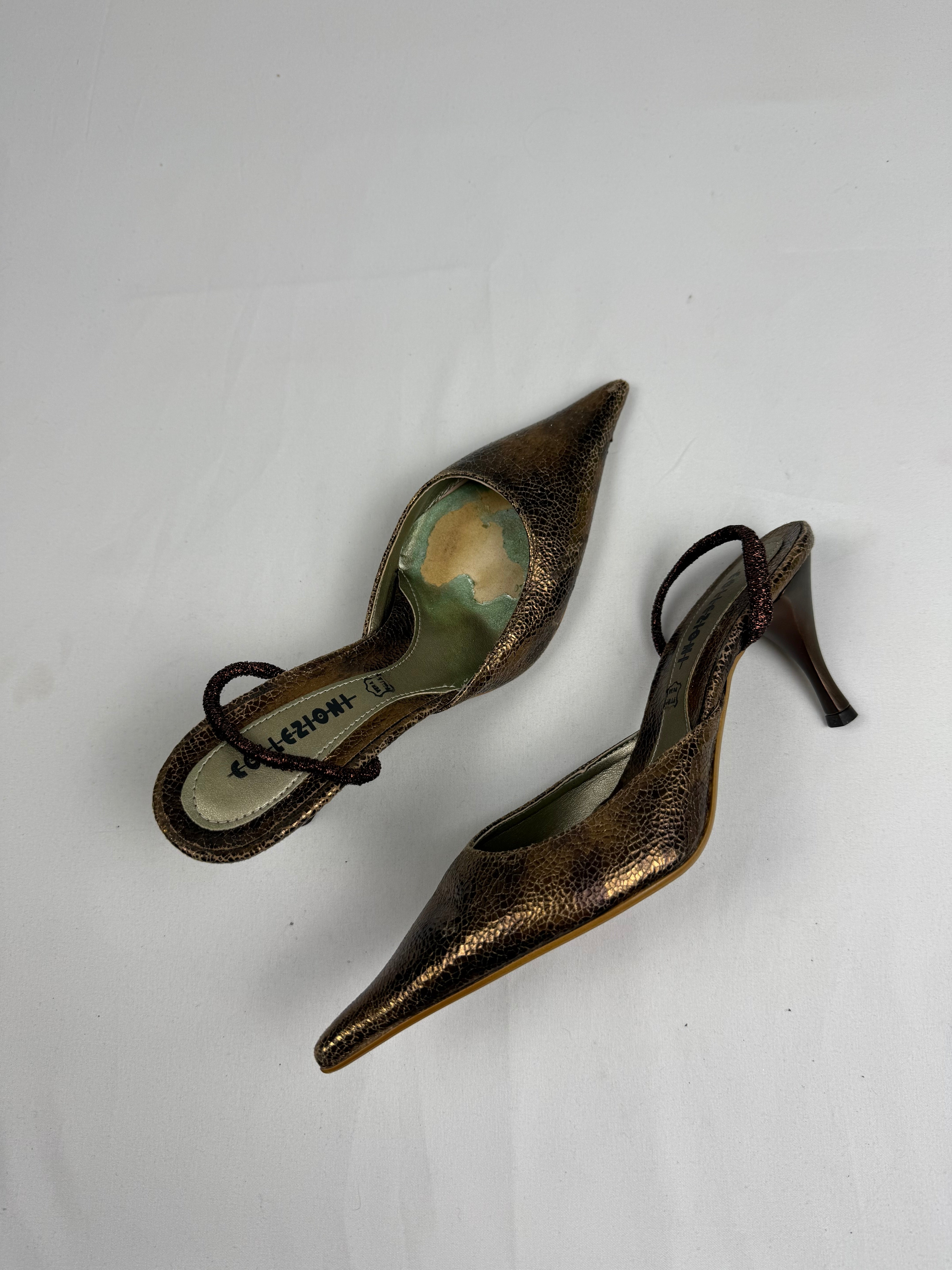 Bronze pointed toes kitten heels mules (37)